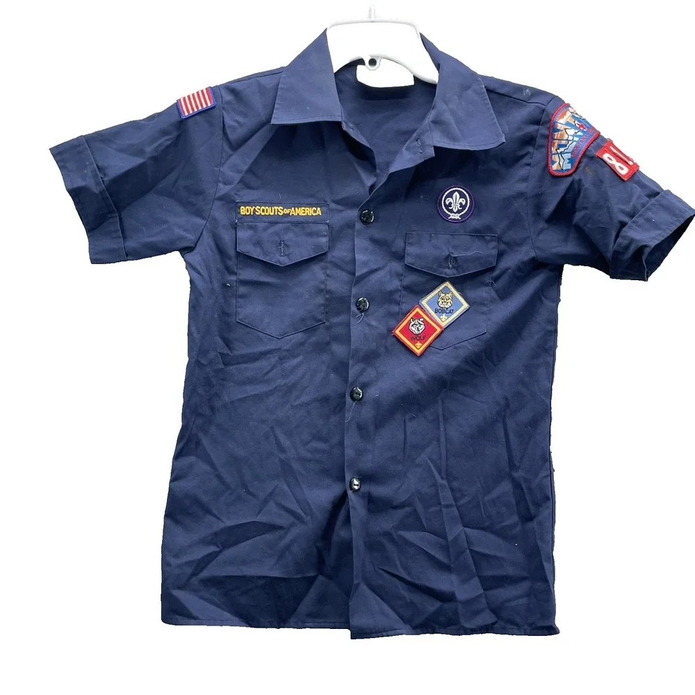 Vintage Boy Scouts of America Shirt Youth Boys Medium BSA Patches Uniform USA